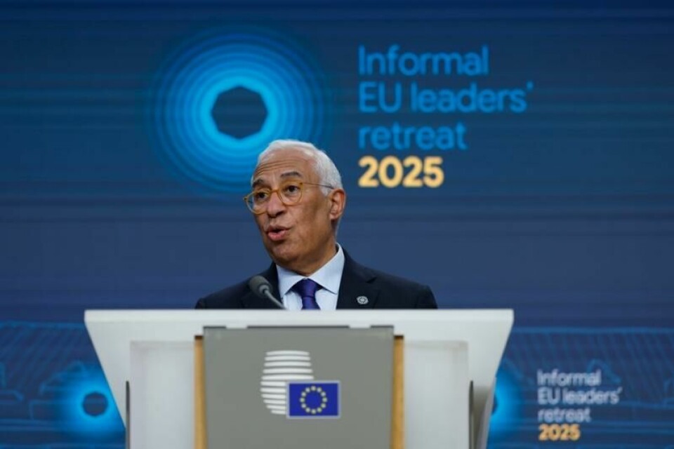 EU-president António Costa på en pressekonferanse etter møtet mandag.