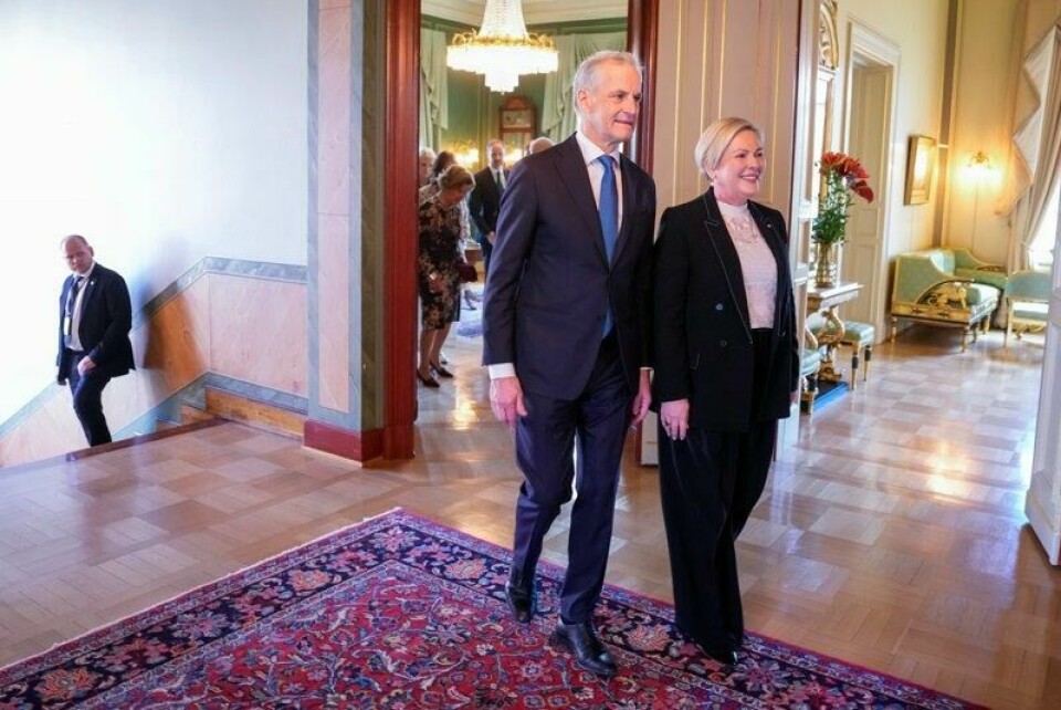 Statsminister Jonas Gahr Støre (Ap) og Islands president Halla Tómasdóttir her på lunsj i statsministerboligen i anledning det offisielle statsbesøket fra Islands presidentpar onsdag.