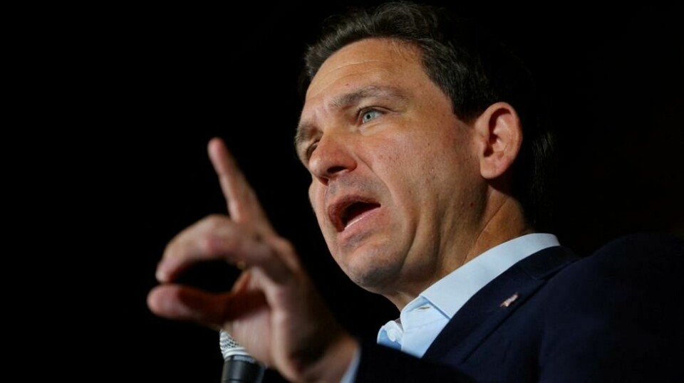 Republikanernes presidentkandidat og Floridas guvernør Ron DeSantis taler under et valgkampstopp i Manchester, New Hampshire, USA, 19. august 2023.