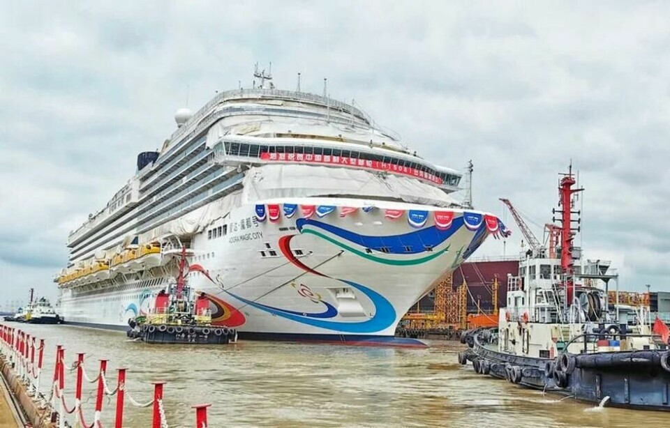 Adora Magic City ble sjøsatt fra verftet i Shanghai sommeren 2023. Adora Magic City ble sjøsatt fra verftet i Shanghai sommeren 2023. Foto: Adora Cruises