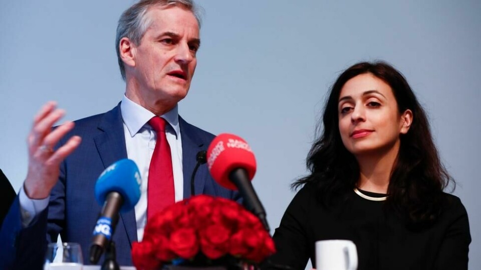 Partileder Jonas Gahr Støre og nestleder Hadia Tajik på Arbeiderpartiets landsmøte.