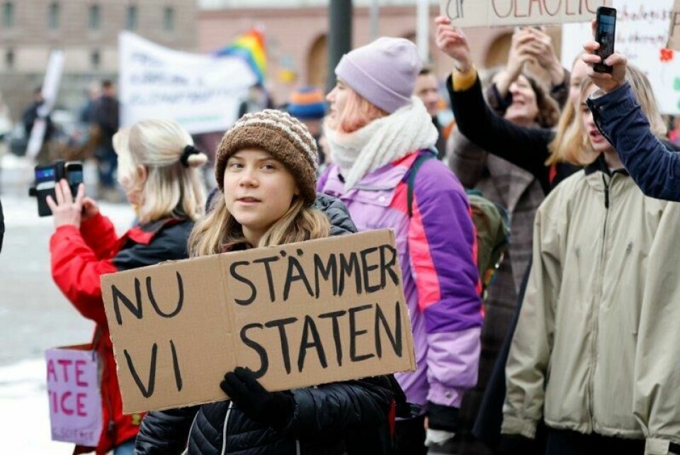 Klimaaktivist Greta Thunberg under en demonstrasjon i regi av Aurora i Stockholm 25. november 2022. Nå har høyesterett bestemt at saken ikke kan prøves for svenske domstoler. Arkivfoto: Christine Ohlsson / TT via AP / NTB