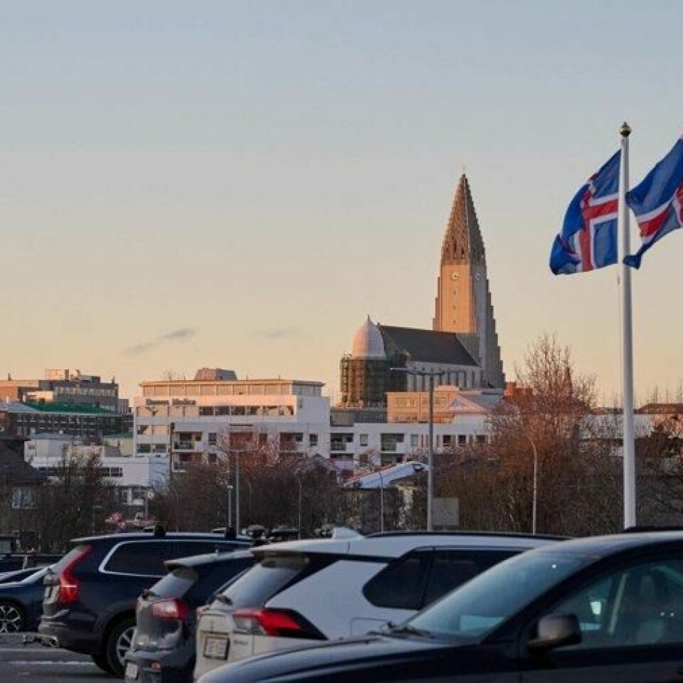 Islandske flagg vaier utenfor et valglokale i Reykjavik, med Hallgrimskirkja i bakgrunnen, 30. november 2024 . (Foto: Halldor KOLBEINS / AFP) Islandske flagg vaier utenfor et valglokale i Reykjavik, med Hallgrimskirkja i bakgrunnen, 30. november 2024 . (Foto: Halldor KOLBEINS / AFP) Foto: AFP/NTB