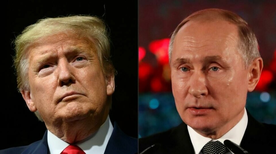 Kombinasjonsfoto av tidligere president Donald Trump og Vladimir Putin, president i Russland.