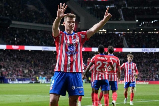 Alexander Sørloth scoret for Atlético Madrid mandag. Bildet er fra en kamp i mars.