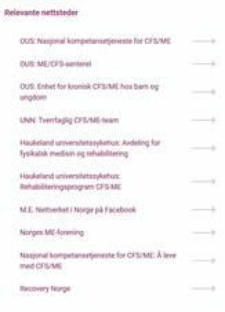 Skjermdumpen fra helsenorge.no viser listen over lenker som inkluderer lenken til Recovery Norge. Skjermdumpen fra helsenorge.no viser listen over lenker som inkluderer lenken til Recovery Norge.