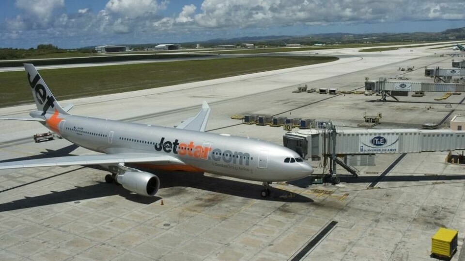 En JetStar A330 Airbus parkert ved A.B. Won Pat Guam interasjonale flyplass i 2009.