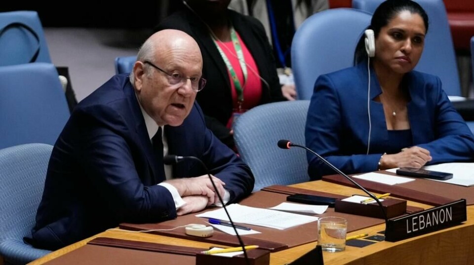 Libanons statsminister Najib Mikati snakker på et møte i FNs sikkerhetsråd onsdag i forrige uke. Foto: Frank Franklin II / AP/ NTB