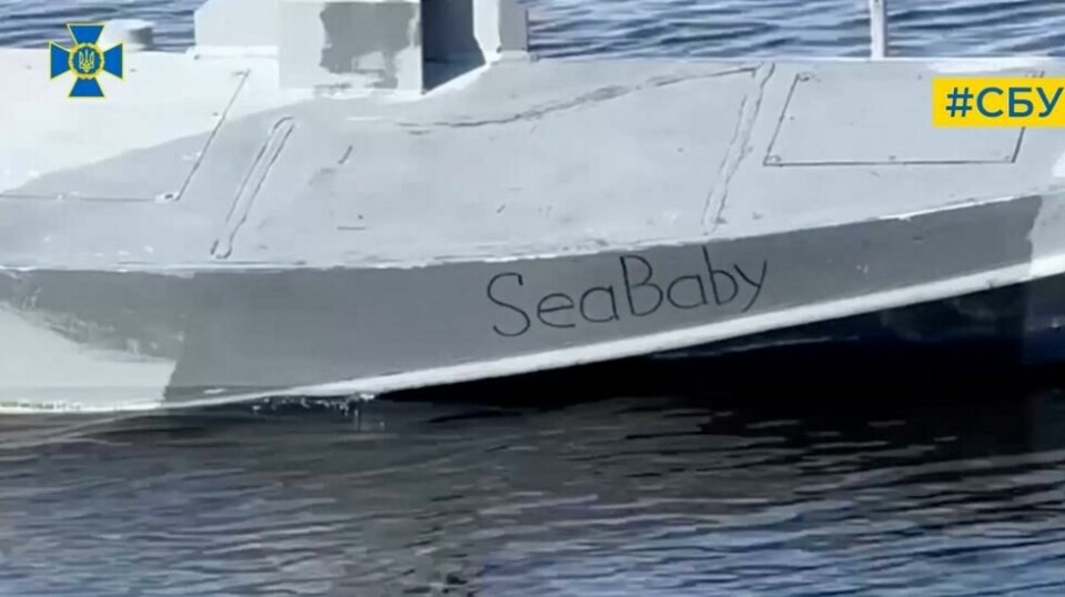 Dette bildet fra den ukrainske etterretningstjenesten SBU viser sjødronen «Sea baby».
