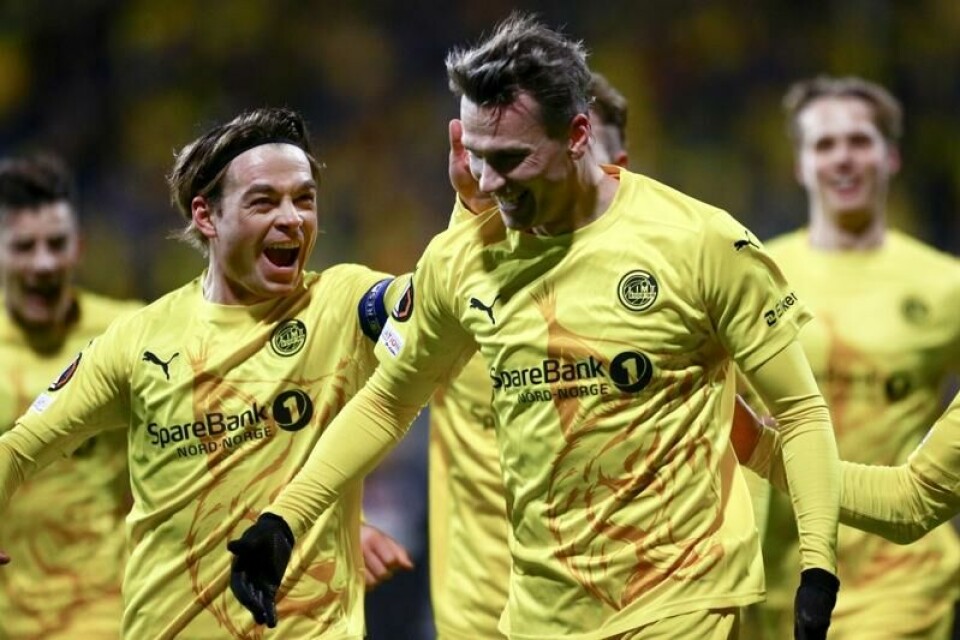 Odin Bjørtuft (til høyre) scoret 2-1-målet for Bodø/Glimt mot Besiktas torsdag.