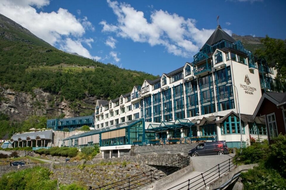 Hotel Union i Geiranger, der prinsesse Märtha Louise og Durek Verrett skal feire bryllup lørdag 31. august, med ankomst fredag for 380 gjester. Hotel Union i Geiranger, der prinsesse Märtha Louise og Durek Verrett skal feire bryllup lørdag 31. august, med ankomst fredag for 380 gjester. Foto: Paul Kleiven / NTB