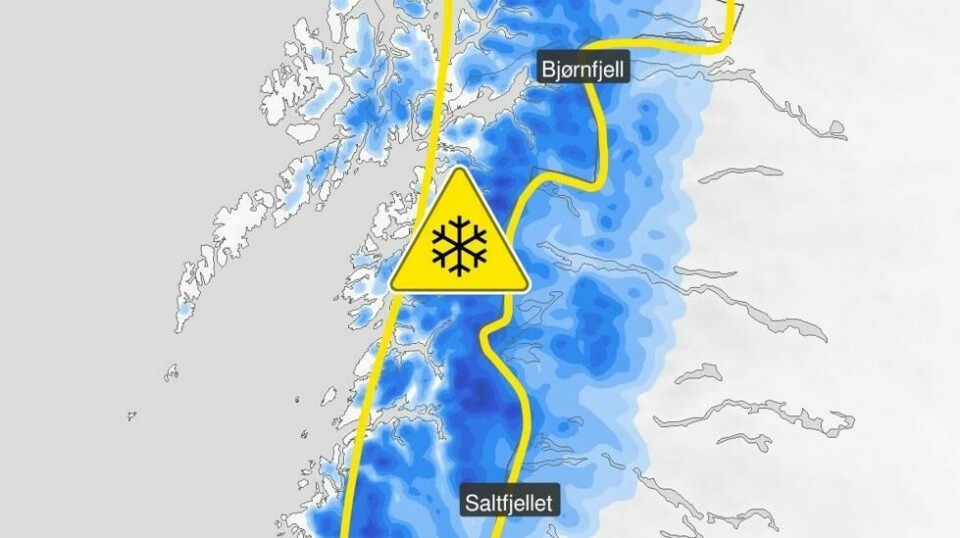 Torsdag kveld ventes det snø i fjellet i Nordland og Troms over 300–400 meter.