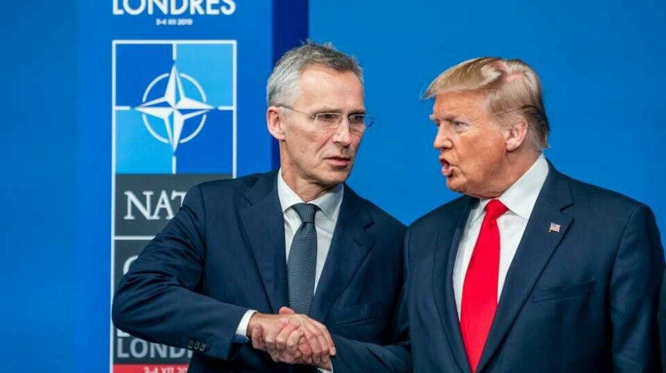 Nato-generalsekretær Jens Stoltenberg og daværende president Donald Trump under Nato-toppmøtet i London i 2019. Foto: Heiko Junge / NTB