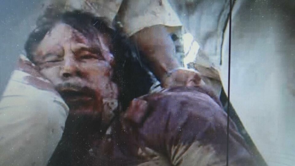 Libyas leder Muammar Gaddafi ble drept av opprøører i byen Sirte 20. oktober 2011. Libyas leder Muammar Gaddafi ble drept av opprøører i byen Sirte 20. oktober 2011. Foto: Esam Al-fetori / Reuters/NTB