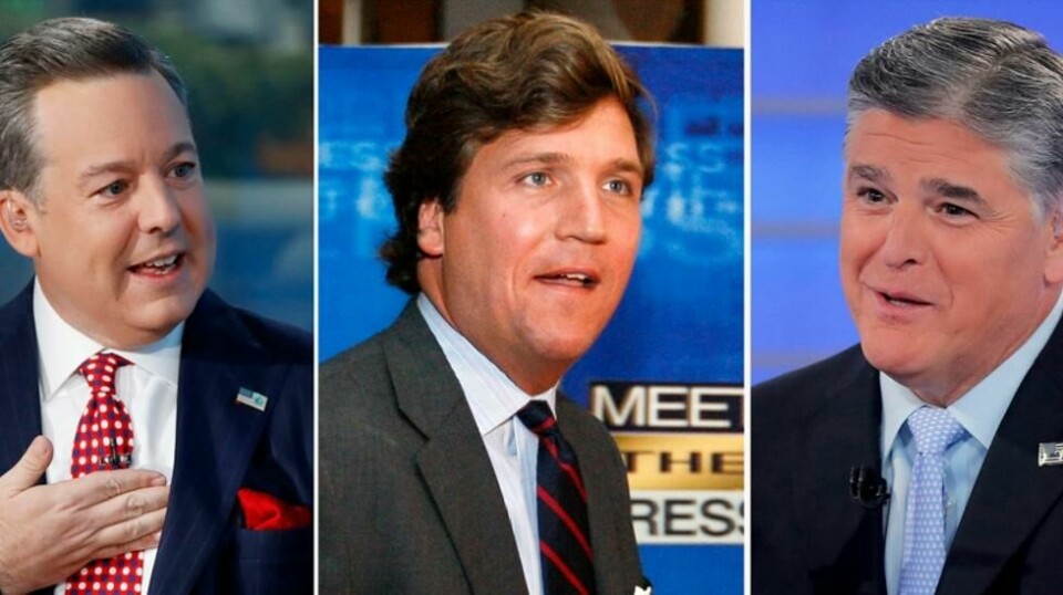 Fra venstre: Ed Henry, Tucker Carlson og Sean Hannity er anklaget for seksuell trakassering.