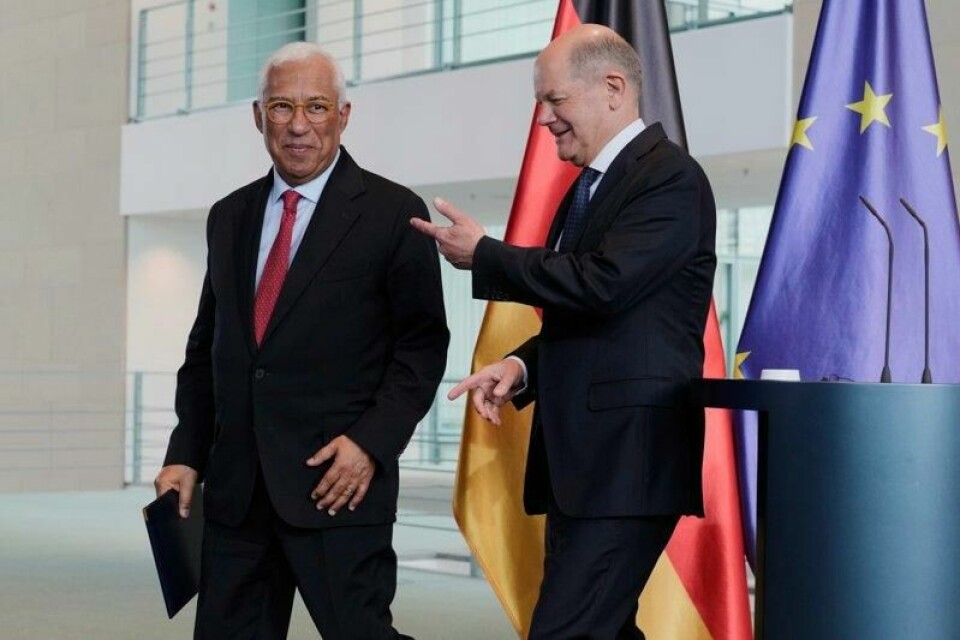 EU-president Antonio Costa og Tysklands statsminister Olaf Scholz på en pressekonferanse onsdag.