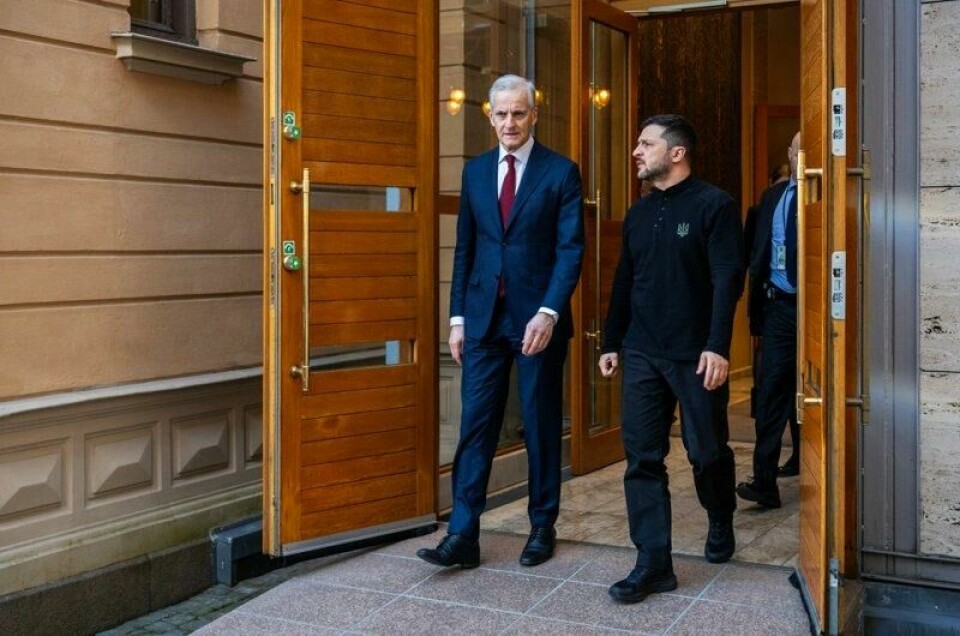 Statsminister Jonas Gahr Støre og Ukrainas president Volodymyr Zelenskyj i Oslo forrige uke.