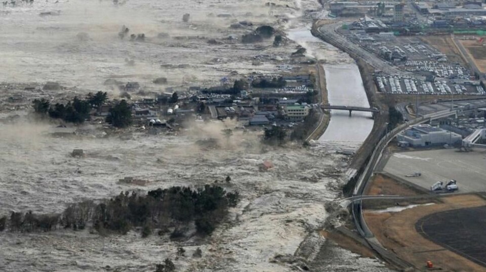 I mars 2011 utløste et massivt jordskjelv en tsunami som knuste et stort område. Her fra byen Iwanuma som ligger langs kysten i det nordøstlige Japan. Arkivfoto: Kyodo News via AP / NTB
