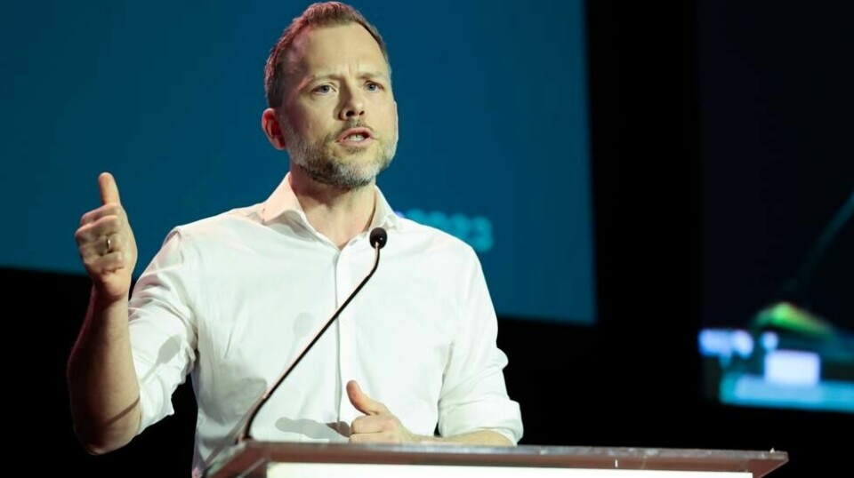 Audun Lysbakken på talerstolen under sitt siste landsmøtet som SV-leder i 2023. Foto: Alf Simensen / NTB