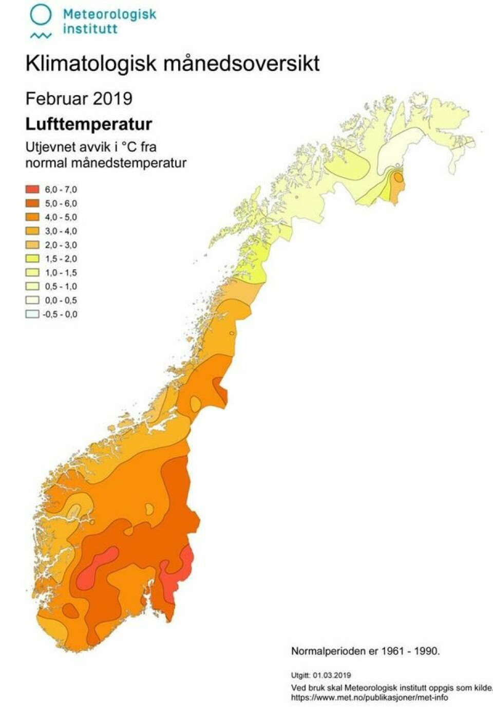 Månedsoversikt for februar for lufttemperatur. Månedsoversikt for februar for lufttemperatur.