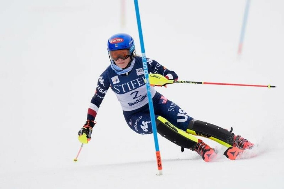 Mikaela Shiffrin leder slalåmrennet i verdenscupen i Sun Valley. Robert F. Bukaty / NTB / AP