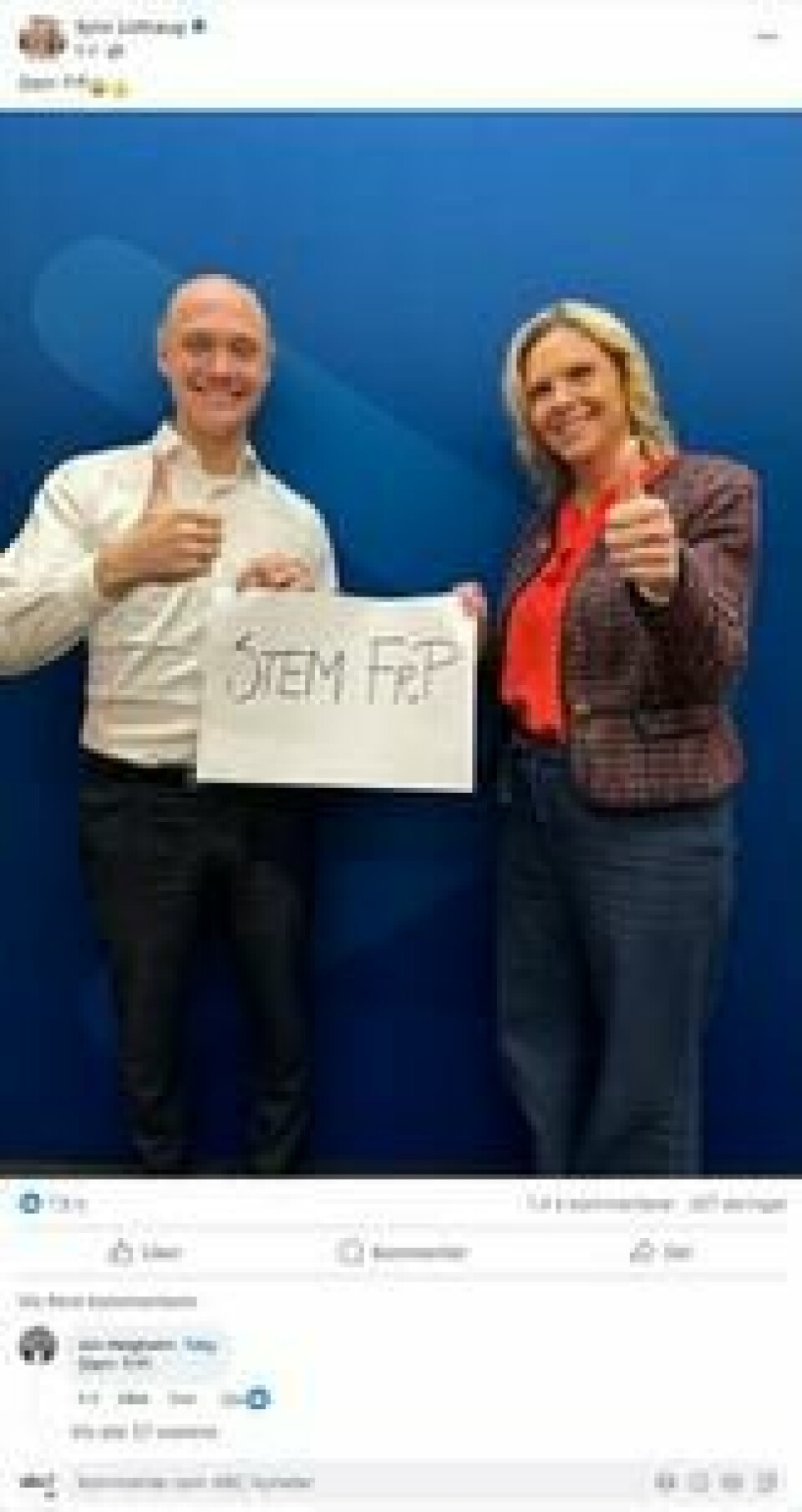 Dette bildet la Sylvi Listhaug ut på sin Facebook-profil i forrige uke. Dette bildet la Sylvi Listhaug ut på sin Facebook-profil i forrige uke. Foto: Skjermbilde / Facebook / Sylvi Listhaug