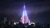 Slik ser det ut når lysshowet spilles av på Ryugyong. Foto: Ed Jones / AFP