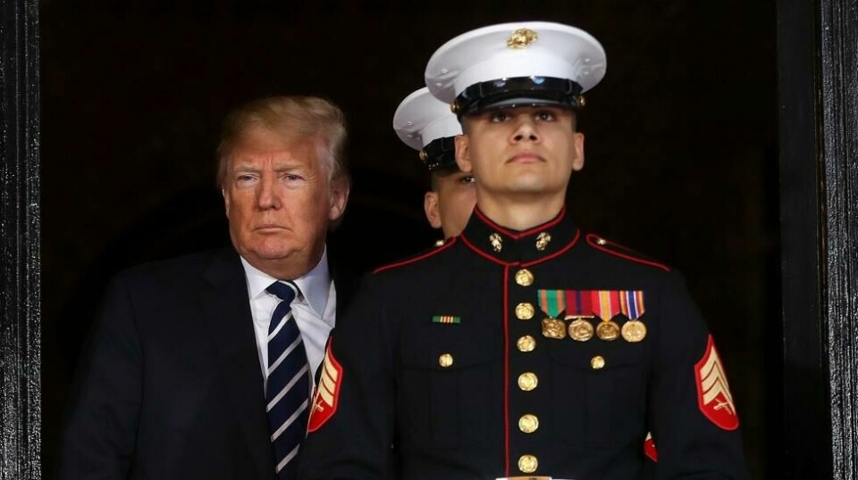 President Donald Trump på Mar-a-Lago idet han skal ta i mot Japans statsminister på sin private residens 17. april 2018.