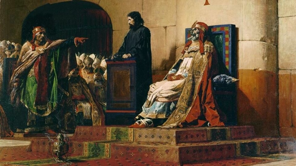 Stefan VI anklager den døde Formosus i liksynoden i januar 897. Maleri av Jean-Paul Laurens (1838-1921). Wikimedia Commons.
