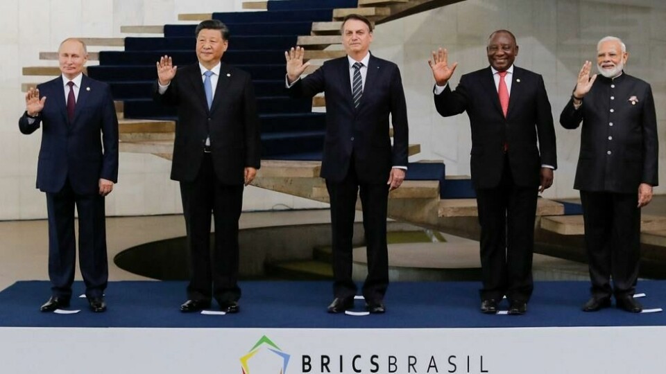 Statsoverhodet fra Russland, Kina, Brasil, Sør-Afrika og India under BRICS-møtet i 2019. Statsoverhodet fra Russland, Kina, Brasil, Sør-Afrika og India under BRICS-møtet i 2019. Foto: Sergio Lima / AFP/NTB