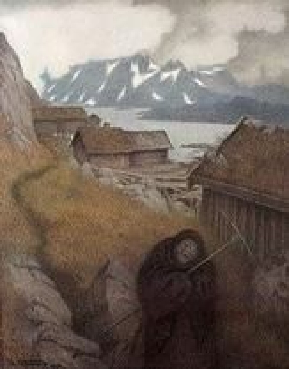 I gamle norske sagn er «Pesta» navn på en uhyggelig skikkelse, ofte beskrevet som en gammel kvinne, som brakte svartedauden med seg. Bildet viser Theodor Kittelsens «Pesta farer landet rundt» fra 1904. I gamle norske sagn er «Pesta» navn på en uhyggelig skikkelse, ofte beskrevet som en gammel kvinne, som brakte svartedauden med seg. Bildet viser Theodor Kittelsens «Pesta farer landet rundt» fra 1904.