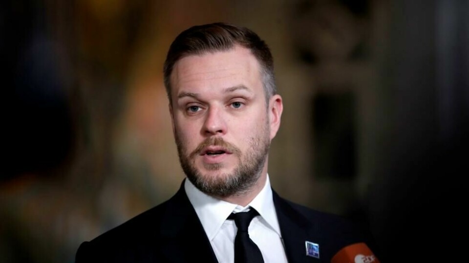 Litauens utenriksminister Gabrielius Landsbergis kritiserer Ungarn i skarpe ordelag for å blokkere viktige Ukraina-vedtak. Foto: Hanna Johre / NTB