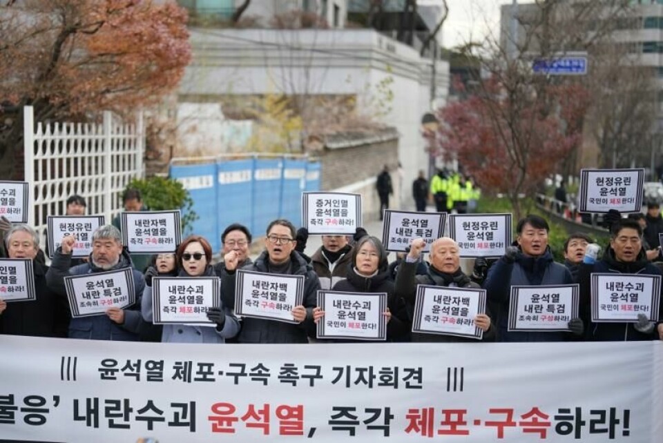 Demonstrasjonene mot den avsatte presidenten Yoon Suk-yeol fortsetter i Seoul. Her er det borgerrettsgrupper som krever at han blir arrestert.
