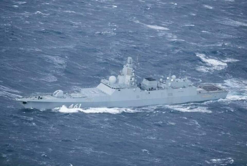 En fregatt av Admiral Gorsjkov-klassen, fotografert utenfor norskekysten 25. januar 2022. Foto: 333 skvadron, Luftforsvaret En fregatt av Admiral Gorsjkov-klassen, fotografert utenfor norskekysten 25. januar 2022. Foto: 333 skvadron, Luftforsvaret