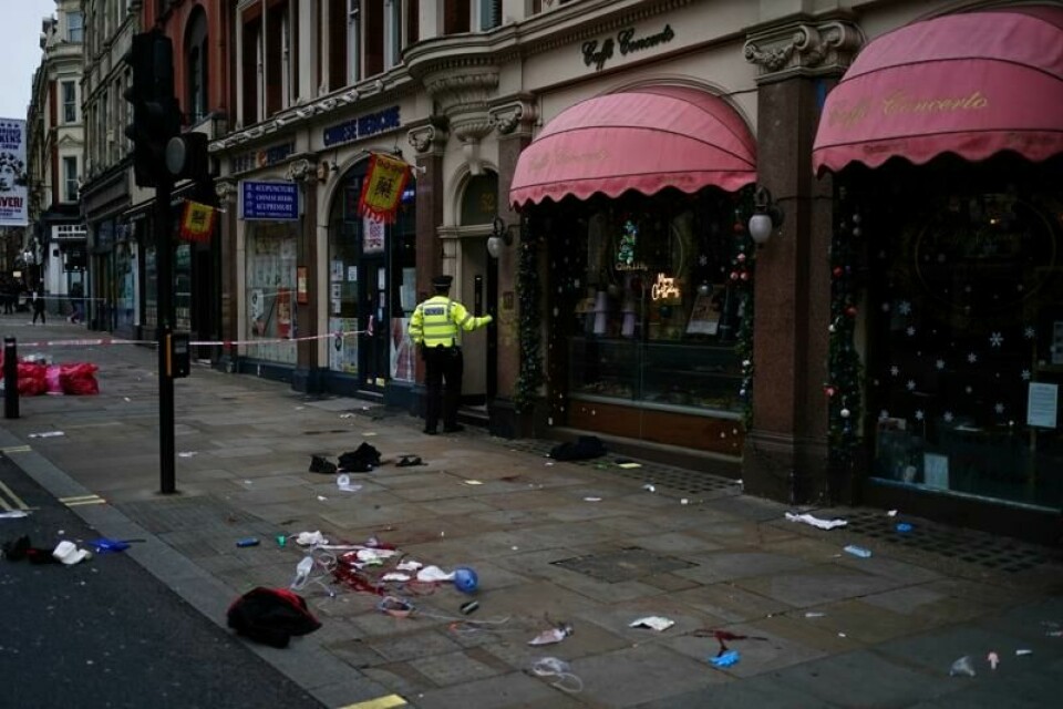 Påkjørselen skjedde på dette fortauet på Shaftesbury Avenue.