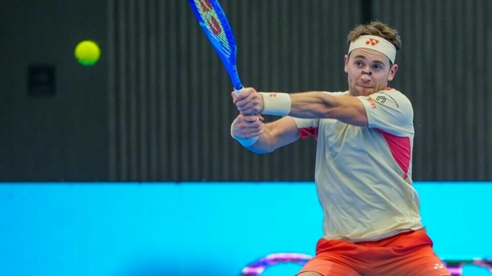 Casper Ruud, her i aksjon i Davis Cup mot Argentina.