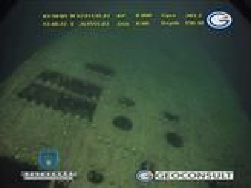 ROV-bilde av U-864 tatt under undersøkelsestoktet i 2006. ROV-bilde av U-864 tatt under undersøkelsestoktet i 2006. Foto: Kystverket