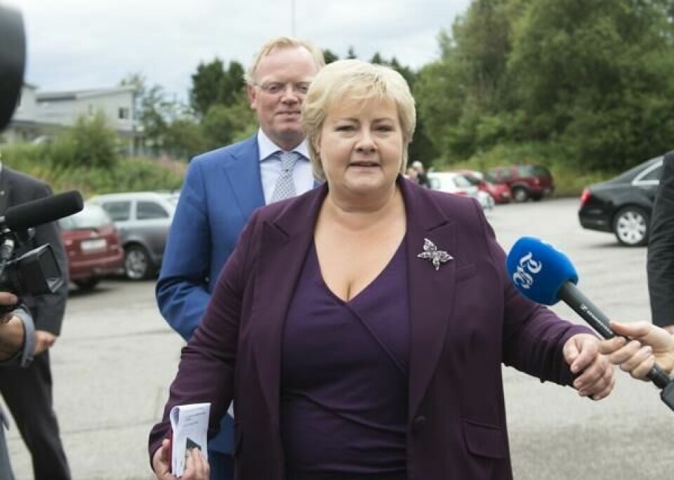 Statsminister Erna Solberg og ektemannen Sindre Finnes. Foto: Marit Hommedal / NTB