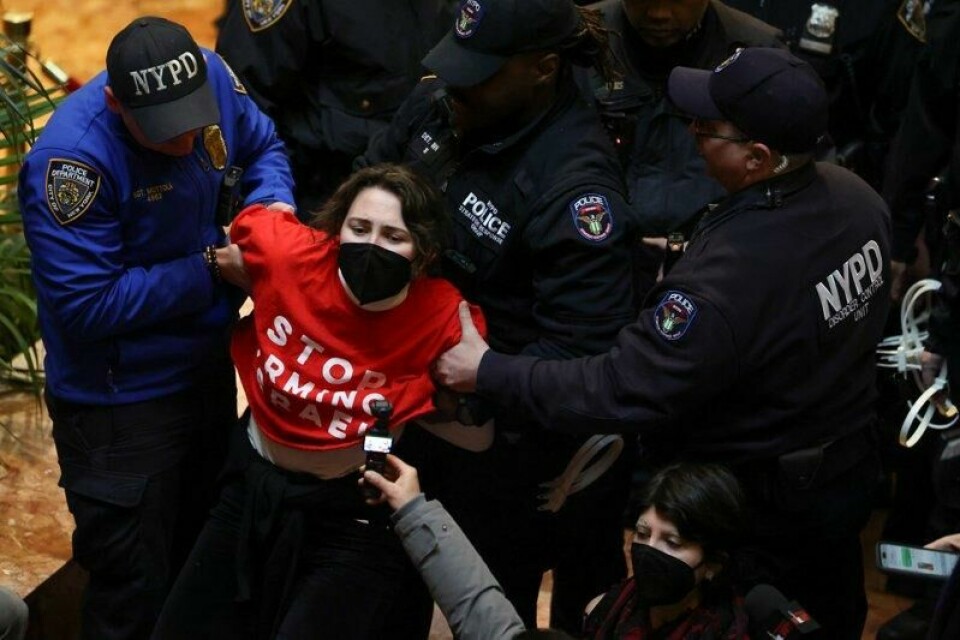 Politiet pågrep mange av demonstrantene som torsdag strømmet inn i Trump Tower i New York for å vise sin motstand mot pågripelsen av den palestinske aktivisten Mahmoud Khalil.