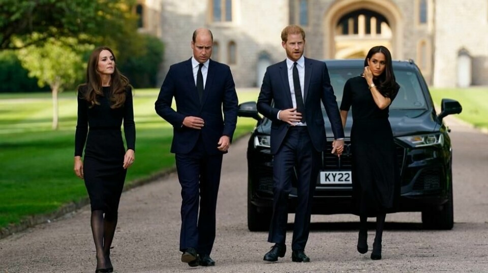 Fra venstre: Prinsesse Kate av Wales, prins William av Wales, prins Harry og hertuginne Megan av Sussex, i Windsor, England, lørdag 10. september 2022. Illustrasjonsfoto.