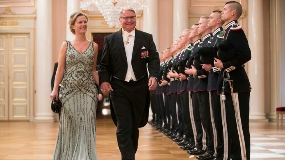 Fabian Stang og Catharina Munthe skilles. Her fra en gallamiddag på Slottet.