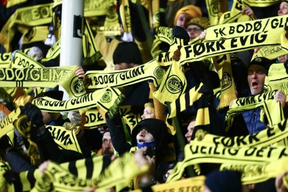 Glimt-supportere på Aspmyra før oppgjøret mot Besiktas i desember.