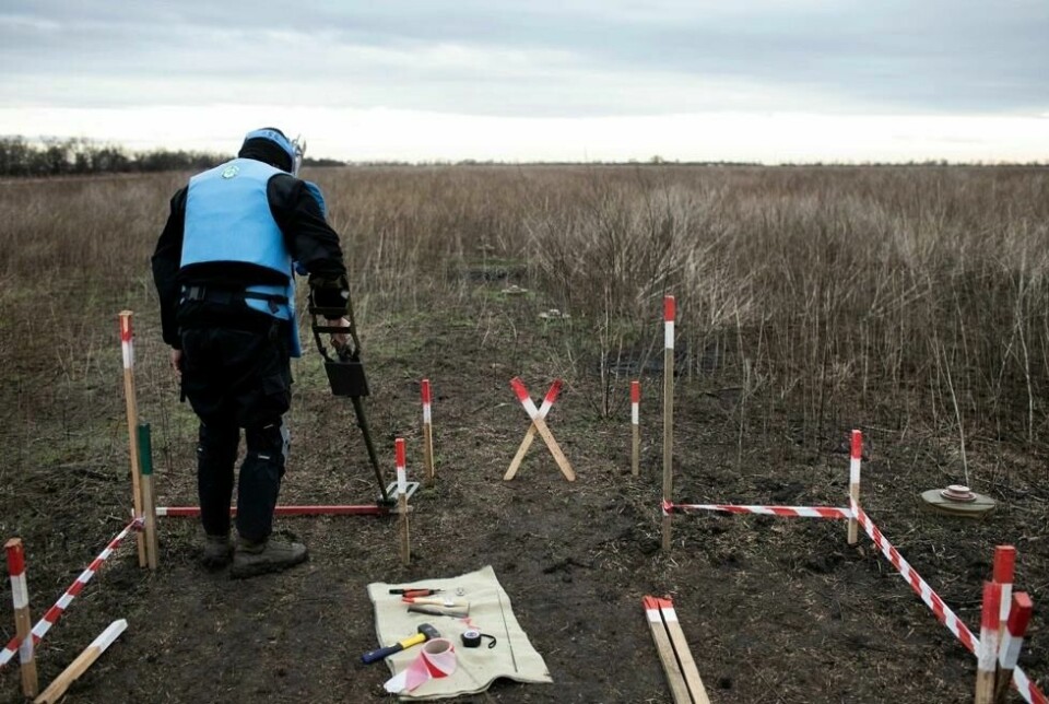 Ukrainske myndigheter har tildelt Norsk Folkehjelp oppgaven med å rydde et jordbruksområde på 350 000 kvadratmeter nær landsbyen Liubomyrivka. I det enorme åkerlandskapet ligger stridsvogn-miner på rekke og rad, hastig spredd ut over før russske styrker måtte trekke seg tilbake fra området. Ukrainske myndigheter har tildelt Norsk Folkehjelp oppgaven med å rydde et jordbruksområde på 350 000 kvadratmeter nær landsbyen Liubomyrivka. I det enorme åkerlandskapet ligger stridsvogn-miner på rekke og rad, hastig spredd ut over før russske styrker måtte trekke seg tilbake fra området. Foto: Espen Røst / Panorama nyheter