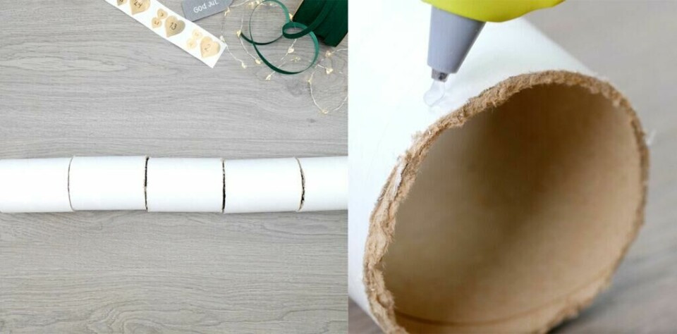 Del posthylsene i like store deler. Du trenger 24 stykker til pakkekalenderen. (Foto: ABC Brand Studio)