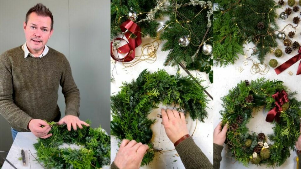 Få tips og inspirasjon av Espen Skarphagen til å binde en vakker julekrans med Kreative Ideers kransekit.
