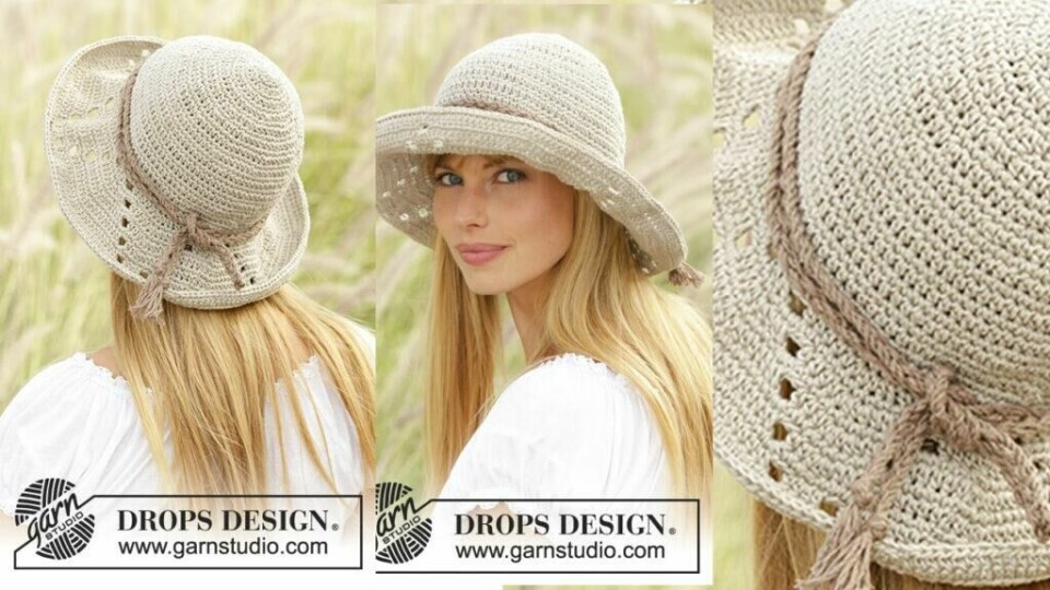 Hekle sommerhatten selv i garn av bomull og lin. (Foto: Drops Design)