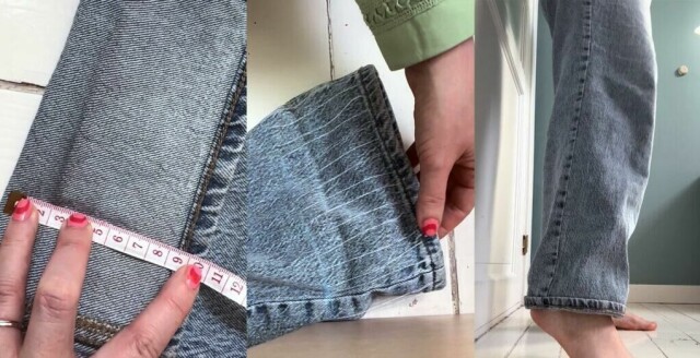 Legg enkelt opp jeans på en måte som gjør at du senere kan forlenge beina igjen. (Foto: Kreative Ideer/ Miriam Schjetlein)