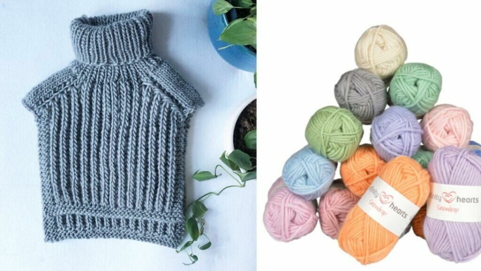 Det tykke, myke ullgarnet fra Infinity Hearts finnes i en rekke ulike farger. (Foto: Rito Hobby) Far Hals fra Rito Krea i tykt ullgarn.