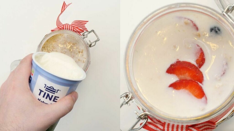 Kjøleskapsgrøt med yoghurt er en favoritt i matpakken til både barn og voksne. Topp med friske bær. (Foto: Herman Arneberg Johnsen)
