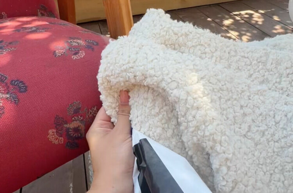 Teddystoffet er lett å få jevnt og fint når du trekker om stoler. (Foto: Helene Furø)